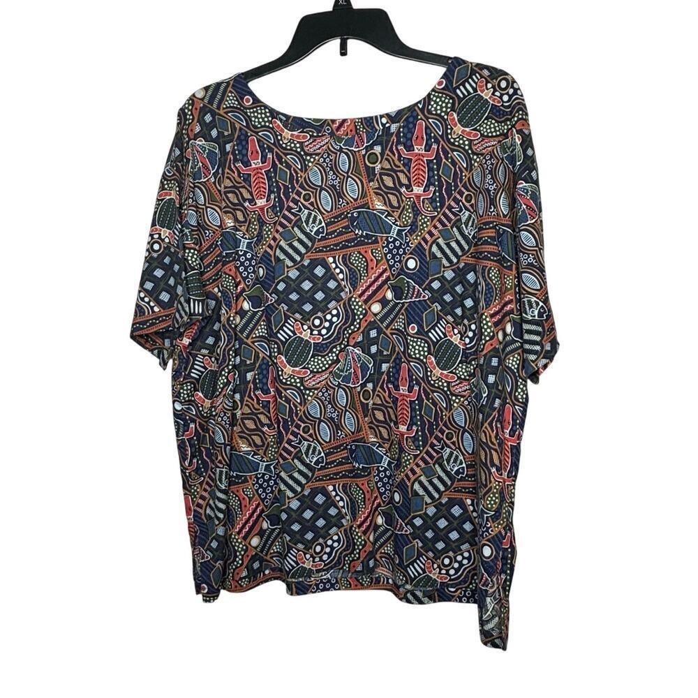 Hilo Hattie Vintage 80's Hawaiian Geometric Boxy Alligator Print Blouse sz Large - Picture 2 of 6